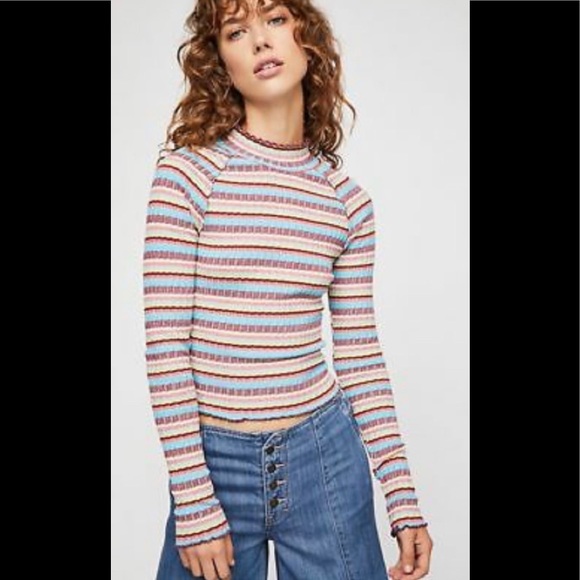 Free People Tops - Free People Ribbed Striped Top in Blue NWOT
